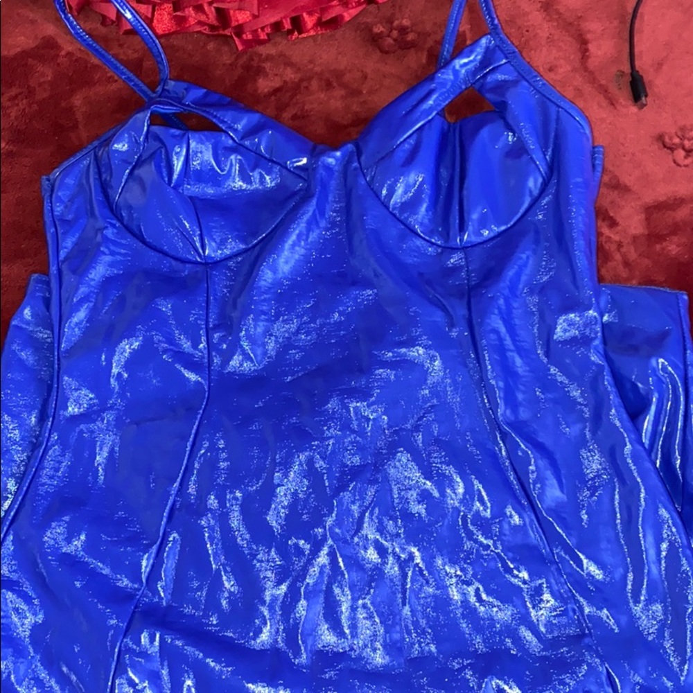 Latex blue mini dress